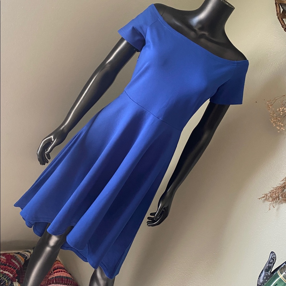 Sarin Mathews Blue Off-Shoulder Short Sleeve High Low Dress NWTs